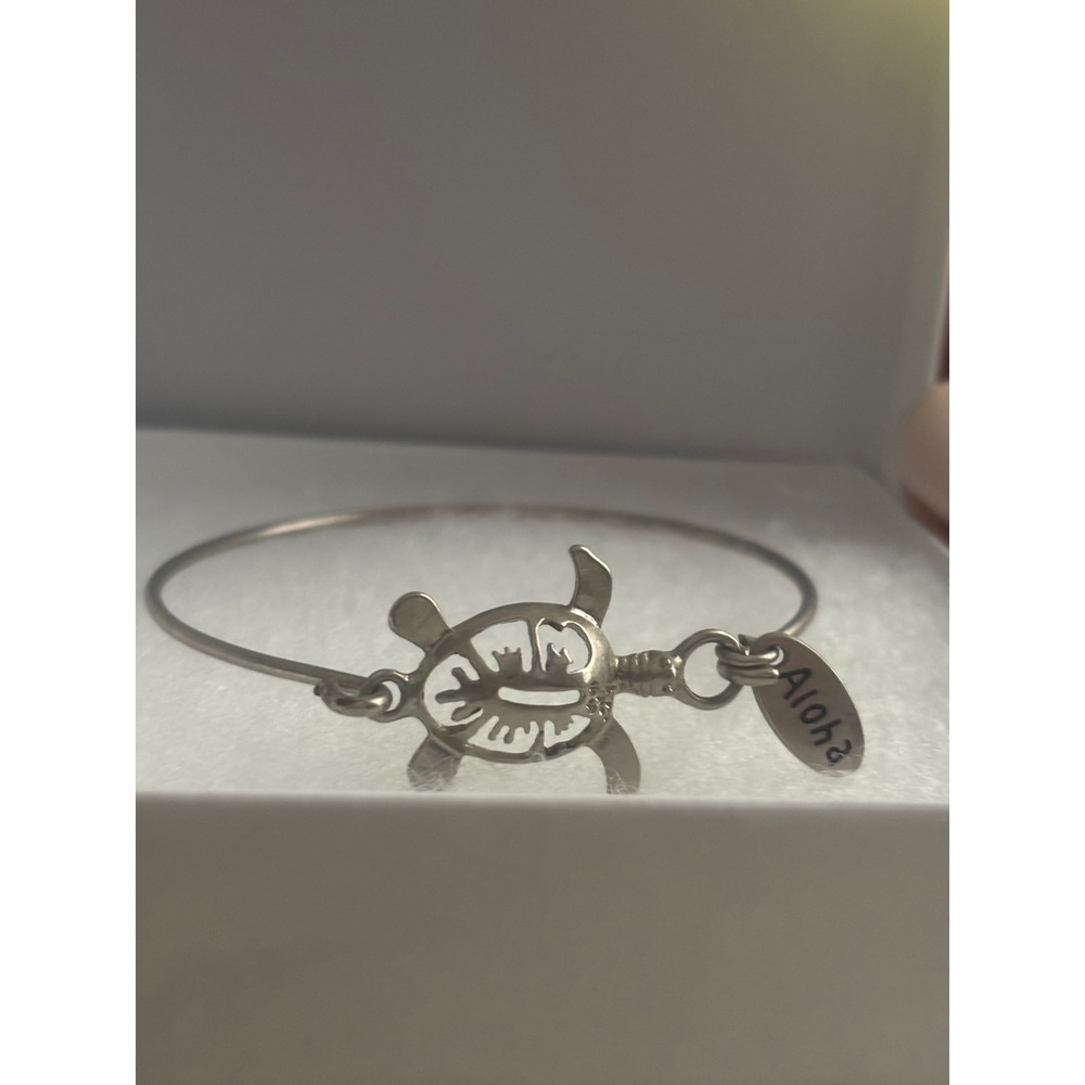 Silver Aloha Sea Turtle Honu Bangle Bracelet Tropical Hawaiian Jewelry - Picture 1 of 6
